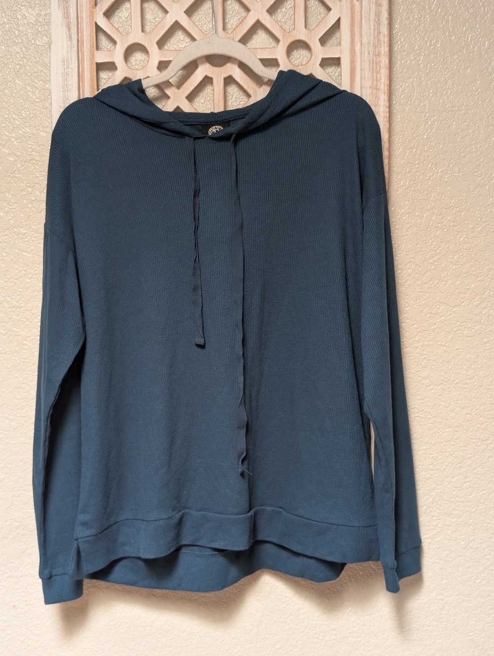 Bobeau LS hooded top teal green waffle knit shirt women's large Stitch Fix tag